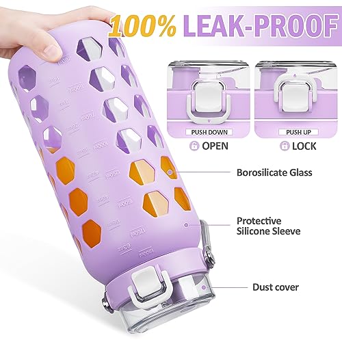 64oz Glass Water Bottle with Straw and Lid