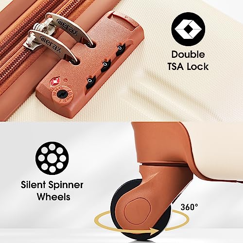 Luggage sets of 3 Piece 20 24 IN Carry on Luggage Hard Case White and Brown Luggage Expandable Checked Luggage Suitcase Set with Wheels