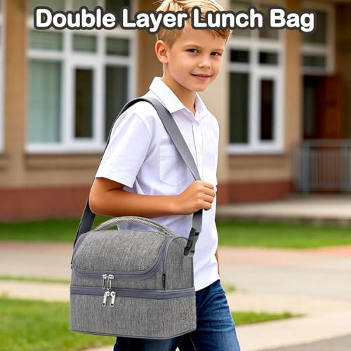 Double Decker Cooler Insulated Lunch Bag Large Tote for Boys