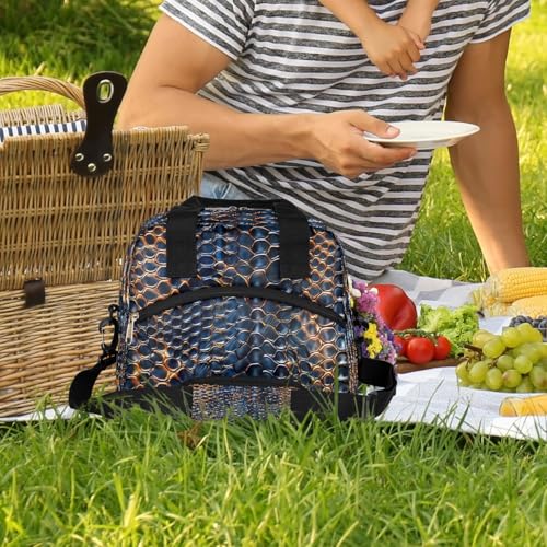 Snake Skin Blue Insulated Lunch Bag for Women Girl Reusable Lunch Tote Box With Shoulder Strap Lightweight Thermal Cooler Meal Prep Bag for Work School Office Picnic (print 10)