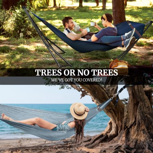Combo x2 Hammocks with Stand for Outside & Tree Straps