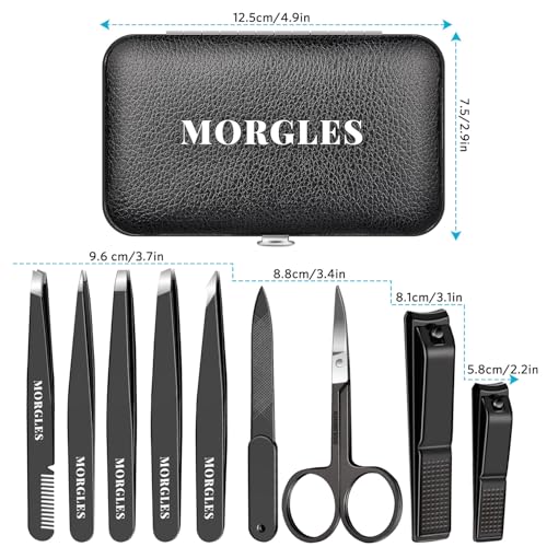 Tweezers Set for Men 9 Pcs Nail Clipper Kit with Case for Grooming (9 Count)