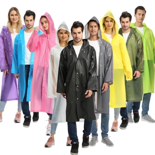Reusable Rain Poncho with Hood and Sleeves for Adults (2 Count)