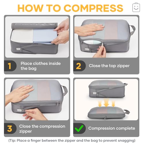 6/9/11 Set Compression Packing Cubes for Travel Essentials,Compressible Expandable Large Luggage Suitcase Organizer Bags for Clothing,Space Saver Bags with Over 1000 pcs of Mesh Holes(Gray) (6 Count)