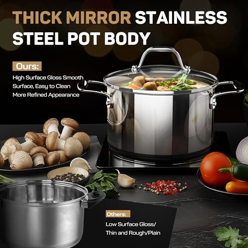11-Piece Tri-Ply Stainless Steel Pots and Pans Set, 18/10 Stainless Steel Cookware Set with Steamer Insert, Induction Kitchen Cookware Sets with Cool Ergonomic Handles, Dishwasher, Oven Safe (11 Count)
