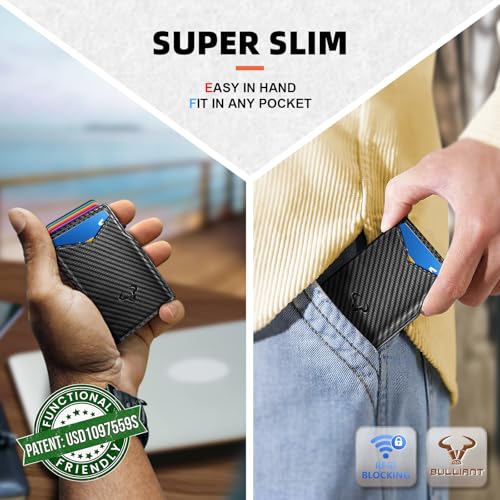 Men Slim Leather Wallet Metal Case Money Clip