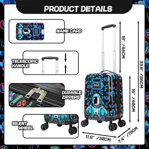 Kids Luggage Set Carry On Rolling Suitcase with U shaped Pillow Toddler Suitcase for Boys Travel Set Rocket Hardside Luggage with Spinner Wheels Airline Approved
