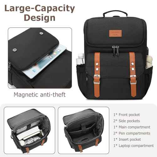 Vintage Backpack Travel Laptop Backpack with usb Charging Port for Women & Men College Backpack Fits 15.6 Inch Laptop Black Brown