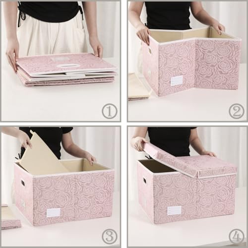 Jumbo Collapsible Storage Boxes with Lids Fabric Decorative Storage Bins Cubes Organizer Baskets with Cover Handles Divider for Bedroom Closet Living Room 23.2x15.7x11.8 Inch 3 Pack (3 Count)