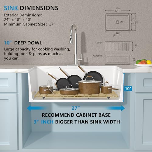 24"x18" White Farmhouse Sink