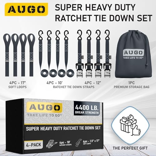 Heavy Duty Ratchet Straps & Soft Loops (4 Count)