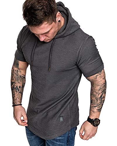 Mens Fashion Hoodies Sport Pullover Solid Color Shirt Workout Lightweight Tops Dark Grey X