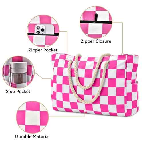 Beach Bag Large Beach Tote Bag for Women Waterproof Sandproof Swim Pool Bag With Zipper