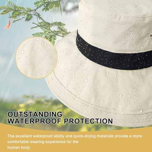 Sun Hats for Women Wide Brim Ponytail UV Protection Beach Hat Packable Waterproof Bucket Hat for Travel Hiking Gardening