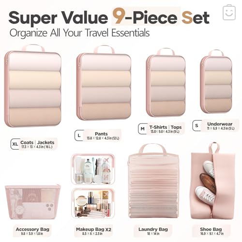 9 11 Set Compression Packing Cubes for Cruise Travel Essentials (9 Count)