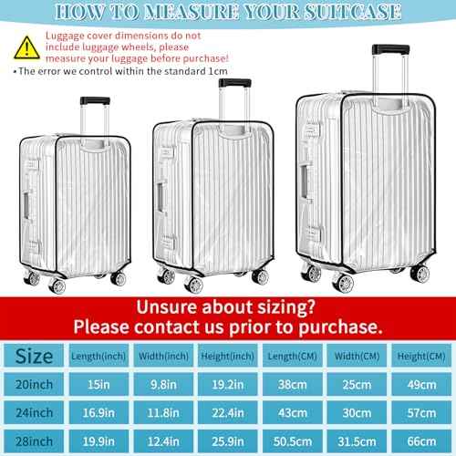 3 Pieces Clear PVC Suitcase Cover Protectors 20" 24" 28" Luggage Cover for Wheeled Suitcase (3 Count)