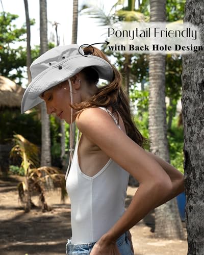 Sun Hats for Women Ponytail Wide Brim Summer Packable Cowboy Hat