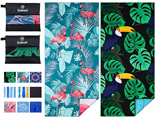 Microfiber Beach Towel Oversized 71x32 Flamingo with Bag 2 Pack (2 Count)