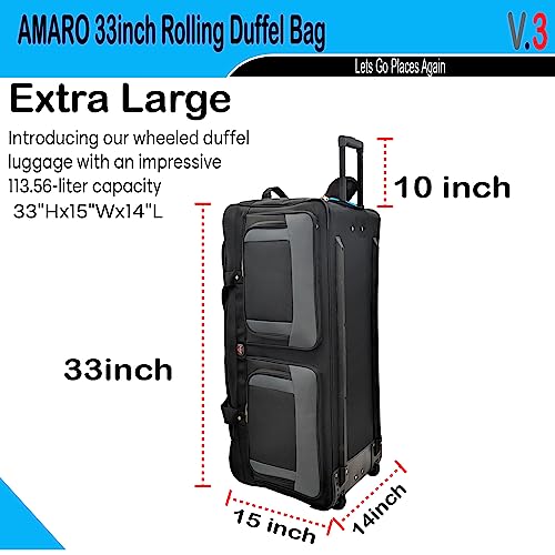33 Inch Rolling Duffle Bag with Wheels