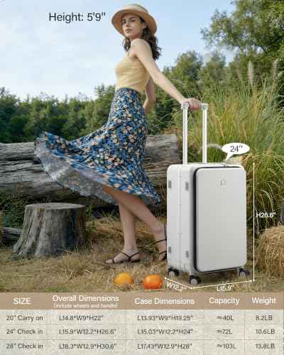 24 Inch Top Opening Checked Luggage with Cup Holder and USB Ports
