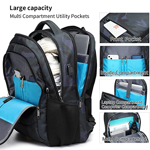 17 Inch Travel Laptop Backpack Water Resistant Hiking Backpack for Men Laptop Bag with USB Charging Port
