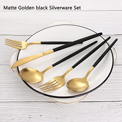 Matte Black Gold Silverware Set (4 Count)