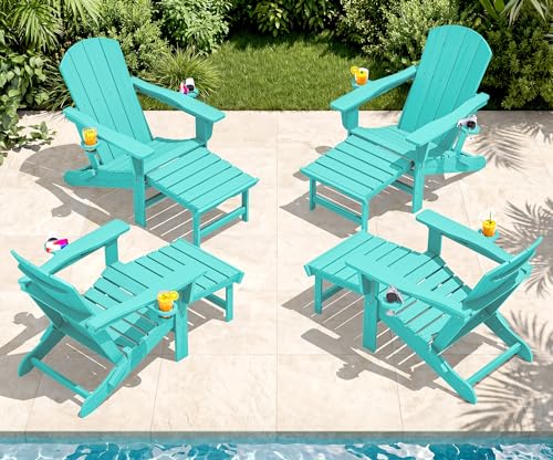 4 Pcs HDPE Folding Adjustable Adirondack Chair with Ottoman (4 Count)