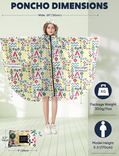 Waterproof Rain Poncho for Women Packable Hooded Raincoat with Pocket