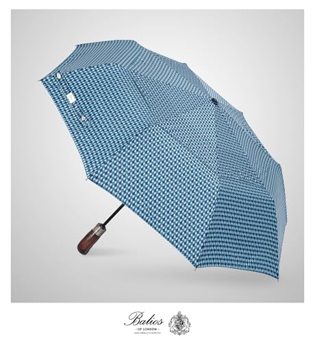 Folding Umbrella Real Wood Handle Kimono Navy Sea Blue