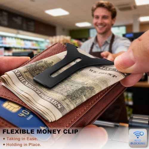 Men Slim Magnetic Leather Airtag Wallet Metal Case Money Clip