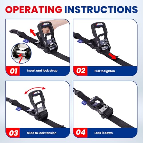 MOCA Heavy Duty Ratchet Straps Tie Down 4 Pack 1.6" x 15ft (4 Count)