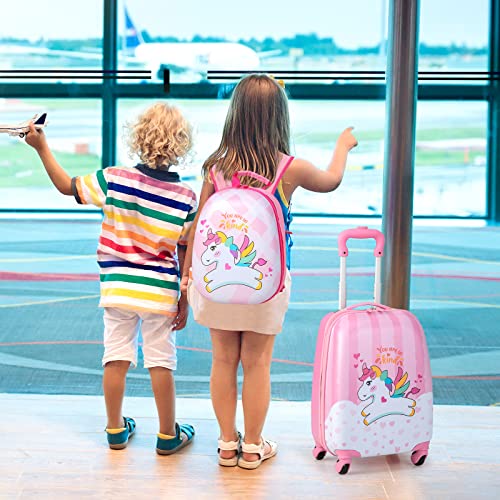 Kids Luggage 12" Toddler Backpack & 16" Travel Suitcase with Wheels (2 Count)