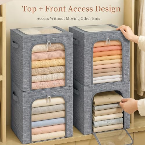 Blanket Storage Bins with Metal Frame for Closet (6 Count)