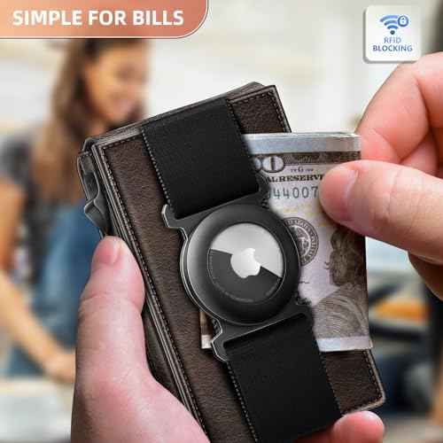 Men Airtag Leather Wallet Metal Case Money Clip