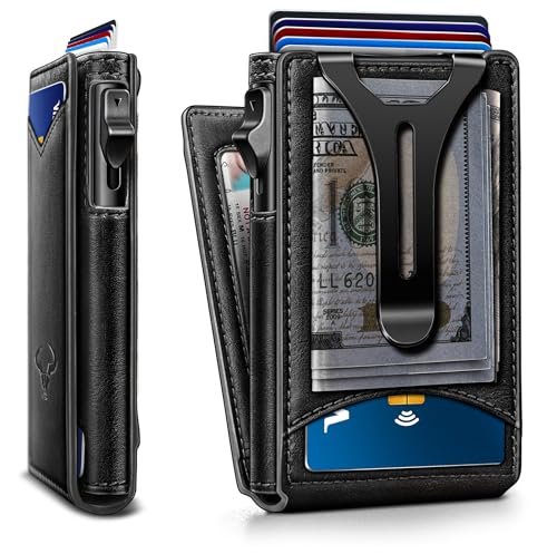Men Slim Magnetic Leather Wallet Metal Case Money Clip 9 Cards