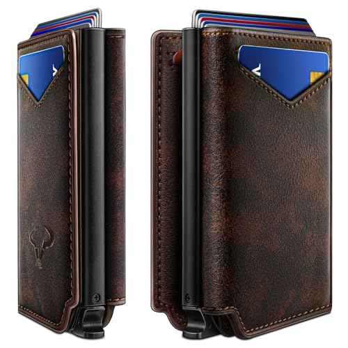 Men Slim Leather Wallet Metal Case Money Clip