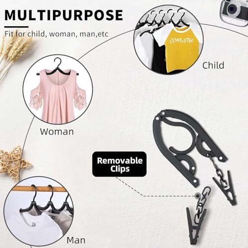 12pcs Black Travel Hangers with 24pcs Clips Foldable for Suitcase (12 Count)