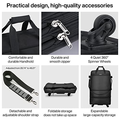 Suitcases with Wheels Expandable Foldable Luggage Bag Suitcase Collapsible Rolling Travel Bag Duffel Bag for Men Women Lightweight Suitcases without Telescoping Handle