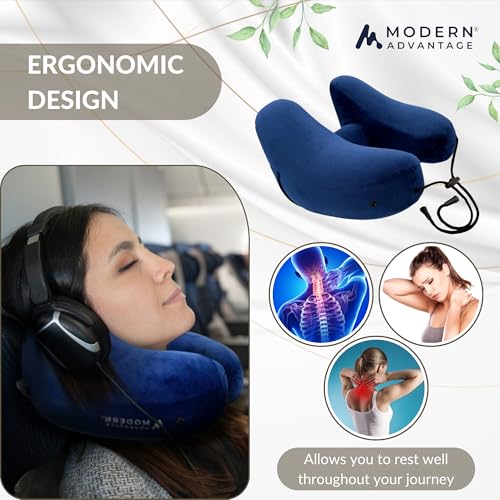 Inflatable Travel Pillow for Airplanes with Comfort Hood