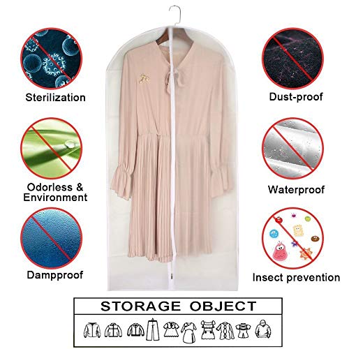 Garment Bag Clear for Long Dress 24'' x 60'' Zippered Garment Bags for Hanging Clothes White Breathable Full Zipper Dust Cover for Clothes Storage Closet Pack Of 6 (6 Count)