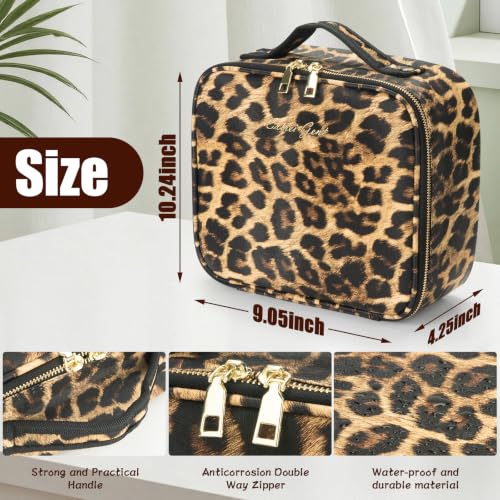 Makeup Travel Train Case with Mirror LED Light 3 Adjustable Brightness Cosmetic Bag Portable Storage Adjustable Partition Waterproof Makeup Brushes Makeup Jewelry Gift for Women