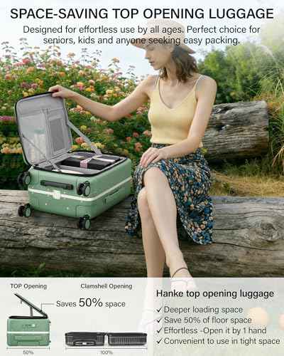 20 Inch Top Opening Carry On Luggage with Cup Holder and USB Ports