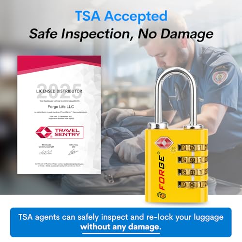 Dual-Opening: Key or Combination Access Lock, TSA Approved Locks for Luggage, Pelican case, Travel, Gym, School, Stainless Steel Shackle. (Multi Color, 4 Pk) (4 Count)