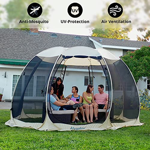 Screen House Room Camping Tent Outdoor Canopy Pop Up Sun Shade Hexagon Shelter Mesh Walls Not Waterproof 10'x10' Beige Patent Pending