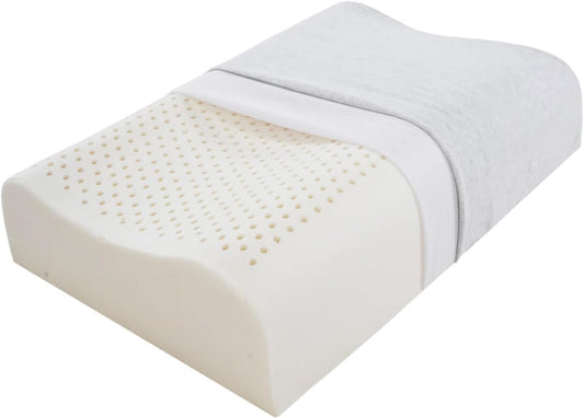 Cervical Neck Pillow for Pain Relief - Ergonomic Organic Nature Latex Foam Contour Pillows for Side, Back Sleepers, Medium Firm Soft Pillow for Neck Support with Breathable Cover (3.9"/4.7")