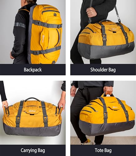 Large Duffel Backpack Gym Bag with Shoe Compartment Yellow 80L