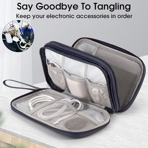 PU Leather Cable Organizer Double Layer Travel Pouch