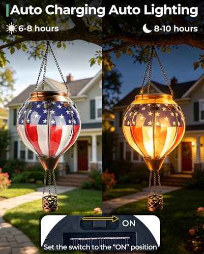 Hot Air Balloon Solar Lantern with Flickering Flame Light