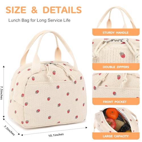 Lunch Bag for Women Men Cute Corduroy Lunch Tote Bags Reusable Insulated Lunch Box Large Capacity Reusable Insulated Cooler for School Work or Travel