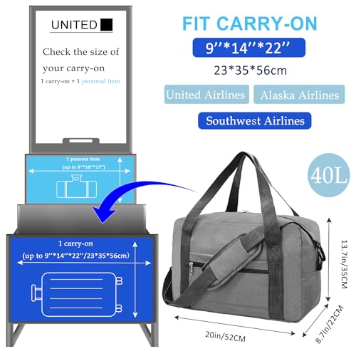Foldable Carry on Luggage Bag 22x14x9 Personal Item Bag for Airplanes Travel Duffel Bag for Women and Men